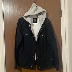 Men’s vans black denim jacket with hood size medium
